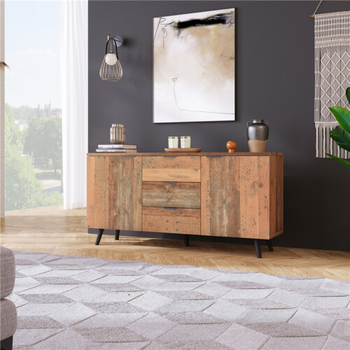 Vintage Brown Sideboard Cabinet, 140cm, 3 Drawers 2