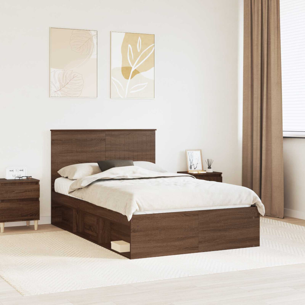 Vidaxl Bed Frame With Headboard Brown Oak 120 X 190 Cm Solid Pine Wood