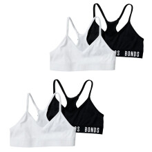 (6-8) 4x Bonds Sports Seamless Racer Back Crop Top Girls Black White Bras UXNK2A Bulk