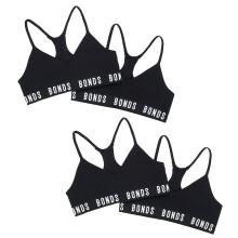 (10-12) 4x Bonds Sports Seamless Racer Back Crop Top Girl Black Training Bra UXNK2A Bulk