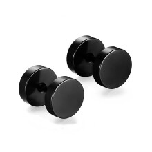 (8 mm) Pair Black Flat Round Barbell Plug Stud Earrings 316 Stainless Steel Mens Unisex
