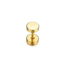 (8 mm) Pair Gold Flat Round Barbell Plug Stud Earrings 316 Stainless Steel Mens Unisex