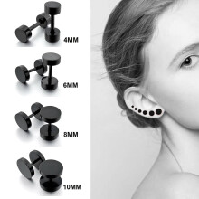 (10 mm) Pair Silver Flat Round Barbell Plug Stud Earrings 316 Stainless Steel Mens Unisex