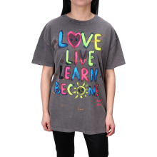 T-shirt Damski Oversize z Nadrukiem, Krótki Rękaw, Casual, Szary, Rozmiar M