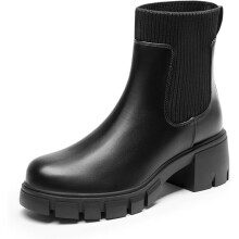 DREAM PAIRS Damskie Buty Botki Chelsea Krótkie Niski Obcas Czarne 39