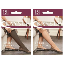(Black) Kayser 2 Pack Plus Sheer Knee Hi High 15 Denier Stockings Pantyhose Tight H12200 Women