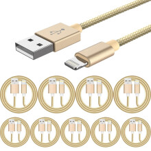 10 Pack 1m Data Transfer Charger Charging USB Cable Cord for Apple iPhone iPad iPod Bulk Braided Gold Strong Nylon