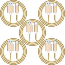 5 Pack 1m Data Transfer Charger Charging USB Cable Cord for Apple iPhone iPad iPod Bulk Braided Gold Strong Nylon