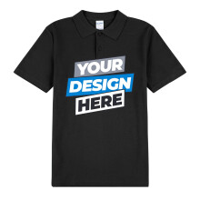 (Front, S) Personalised Mens Polo Custom Printed Collar T-Shirt Logo Text Printing Black Tee