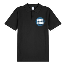 (2XL) Personalised Mens Custom Printed Polo Collar T-Shirt Logo Printing Black Tee