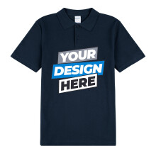 (Front, M) Personalised Mens Polo Custom Printed Collar T-Shirt Logo Text Printing Navy Blue Tee