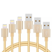 3 Pack 1m Data Transfer Charger Charging USB Cable Cord for Apple iPhone iPad iPod Bulk Braided Gold Strong Nylon