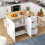 Kitchen Island 135x44x90cm 3Drawers 2Doors Wheels 1