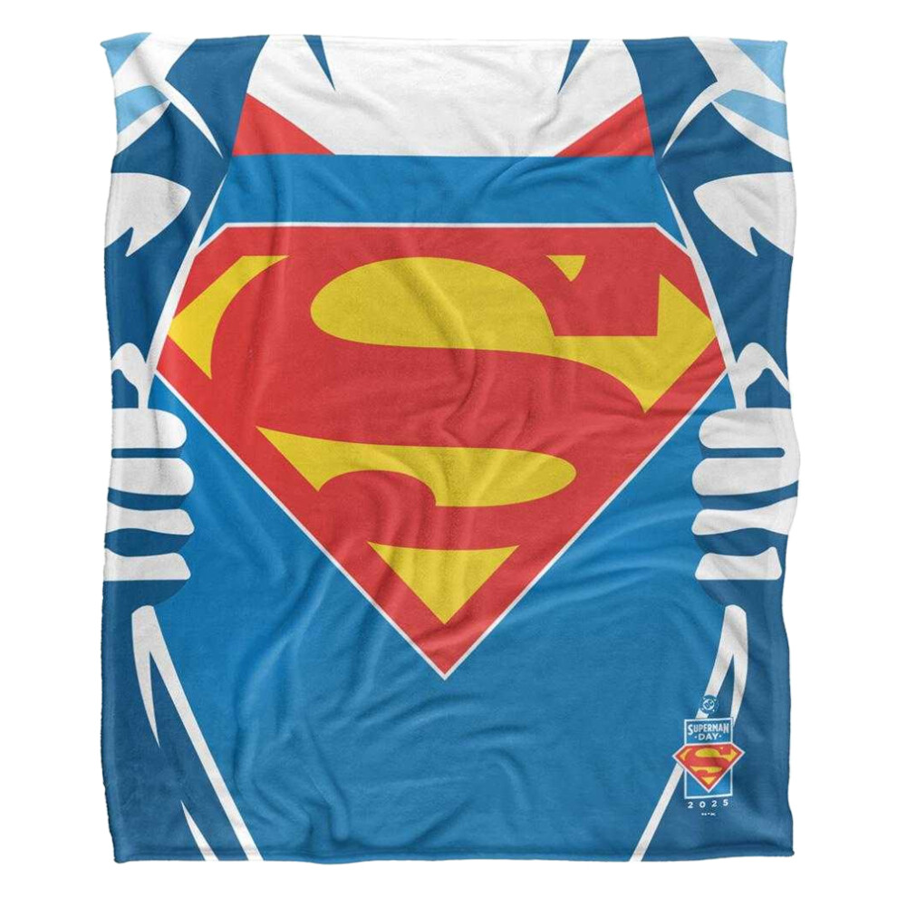 Superman (36In X 58In, Blue/White) Silky Chest Logo Supersoft Blanket