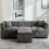 (Grey, Fabric) 80" L-Shaped Sectional Sofa with Storage Ottoman 11
