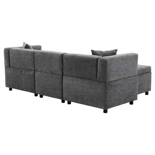 (Grey, Fabric) 80" L-Shaped Sectional Sofa with Storage Ottoman 2