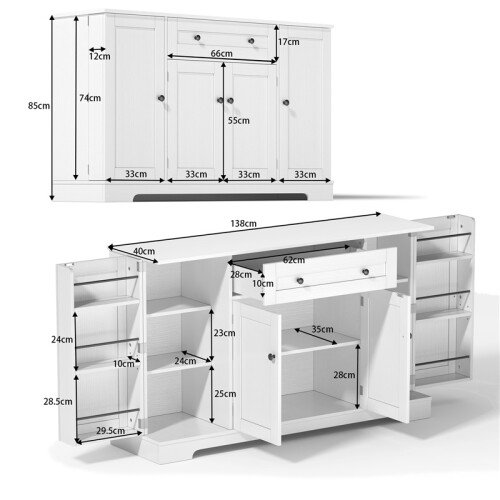 Multifunctional Kitchen Sideboard, 138 cm 2