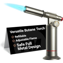 Metalen butaanbrander, navulbare keukenbrander met verstelbare vlam, compatibel met alle butaantanks voor koken, bakken en klussen (brandstof niet