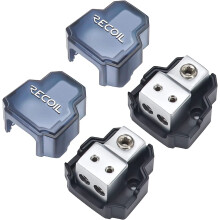 RECOIL SDB12P 2-weg mini-stroomverdeler, 1x 4/8 gauge ingang / 2x 8/10 gauge uitgang, massa-aansluiting voor stroomverdeling.