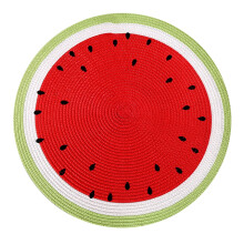 WRXMIJNHGSA Vevd rund bordmatte, varmeisolasjon, miljøvennlig, kompatibel med vestlig/japansk servise, vannmelon-sitrondesign