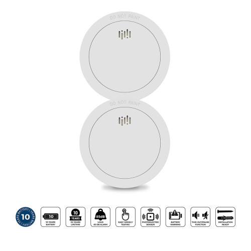 Rookmelder, 10 jaar batterijduur, 2 stuks, wit 1