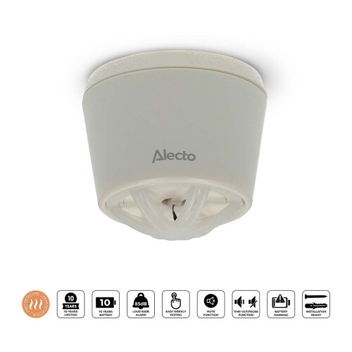 Warmtedetector, batterijduur 10 jaar, wit, alarm van 85 dB 2