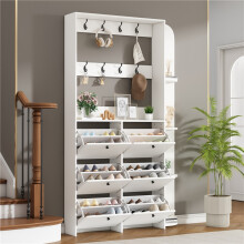 White Coat Rack & Shoe Cabinet, 6 Drawers, 8 Hooks
