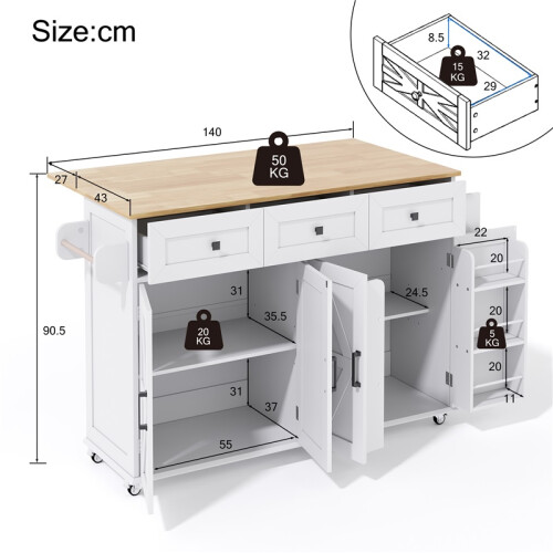 Barn-Style Kitchen Island, 140x43x90.5 cm 1