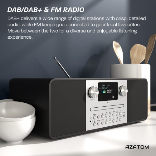 DAB+/DAB & FM Radio CD Player Bluetooth Transmit and Speaker - AZATOM D4 Black 1