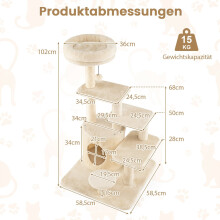 Többszintes macskafa barlanggal, szizál oszlopokkal, 102 cm