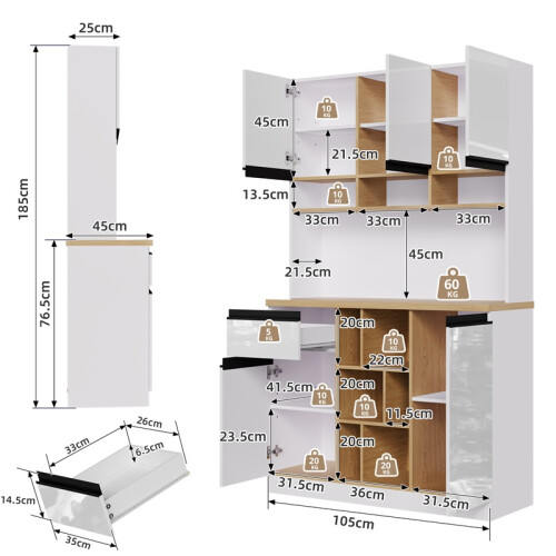 High-Gloss Kitchen Cabinet 105x45x185cm 1