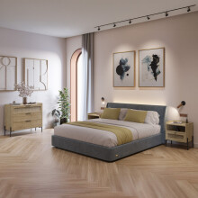 Cómoda de 3 cajones y diseño cannage moderno en roble y negro 90x80 cm Koivu