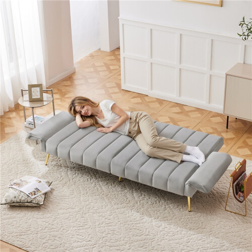 Modern Velvet Sofa Bed – Grey, Adjustable 2