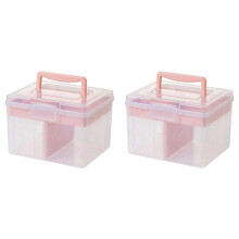 2X BoîTe de Rangement Empilable Clear avec Plateau de Rangement Conteneur de Rangement Polyvalent en Plastique ÉTui de Portable, Rose