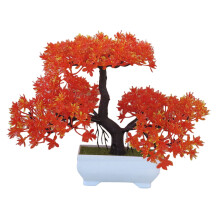 Imréiteach Bláthanna Bréige Oráiste Poaug - Crann Bonsai Saorga Glas Cruthaitheach i bPota, Plandálaí Plaisteach le haghaidh Maisiú Deisce