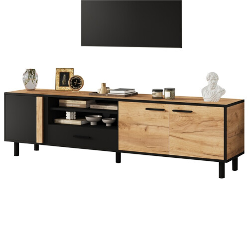 Modern Oak & Black TV Stand 180cm 1