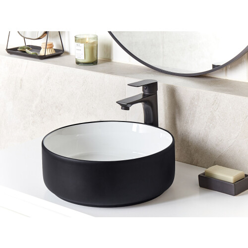 Beliani Countertop Basin CALIG  360 mm Ceramic Black/ White 1