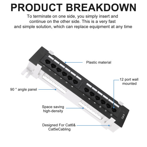 Network Tool Kit 12 Port Cat6 Patch Panel Rj45 Networking Wall Mount Rack Mount Bracket 1