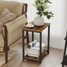 Set of 2 Side Tables - Wooden and Metal - Rustic Brown and Black - 2-Tier Design for Living Room and Bedroom