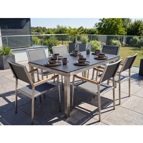 Beliani Garden Dining Set 6 Seater GROSSETO Granite Polished Grey/ Black 1