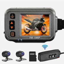 Cámara de salpicadero para motocicleta con WiFi, doble cámara frontal y trasera de 1080p con gran angular de 120 grados, modo de estaci