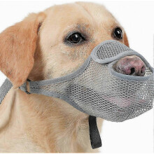 Breathable Mesh Dog Muzzle Anti-Bite Strap, Scavenging Prevention Mouth Cage, Adjustable Pet Mouth Mask, Gray, Size L