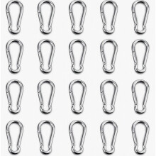 Lot de 20 mousquetons robustes en acier inoxydable 304 de 6 mm pour le sport, les laisses de chien et les hamacs.