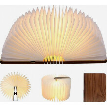 Foldable Wooden LED Book Light, Black Walnut Desk Lamp, USB Rechargeable Night Light, 9 x 12 x 2.5 cm