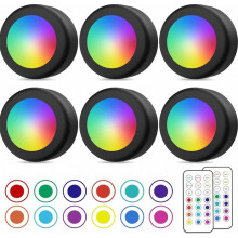 Wireless Spot LED Lights for Cabinet with Remote Control, Battery-Powered Cupboard Lighting, Set of 6, Black