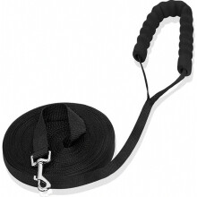 20 m lange schwarze Nylon-Hundeleine mit 6,5 cm Metallverschluss, robuste, lange Rückrufleine für den Außenbereich