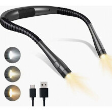 Rechargeable Neck Reading Light, Bedtime Book Light, 3 Color Modes, 6 Brightness Levels, Foldable Arms