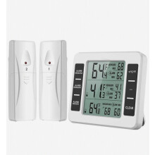 Digital Refrigerator and Freezer Thermometer with Alarm, Wireless Indoor and Outdoor Thermometer with 2 Sensors