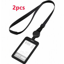 Porte-badge rétractable avec cordon, lot de 2, noir, cordon de cou résistant pour cartes d'identité et clés