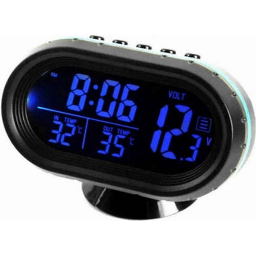 Digital Car Thermometer Clock, Electronic Vehicle Voltage Gauge with Dual Temperature Display, Automatic Dashboard Meter